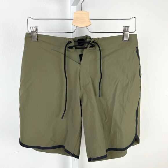 HILL CITY Mens Size 28 Board Shorts Swim Shorts Pocket Stretch Nylon Olive Green - Picture 1 of 5